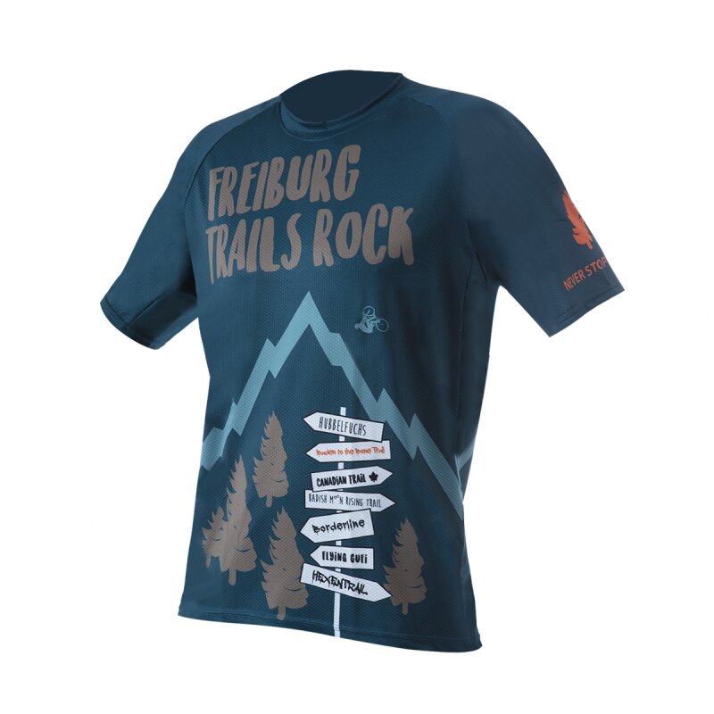 Freiburg Trails Rock Kurzarm Bike Shirt blau/ braun/ orange XXL